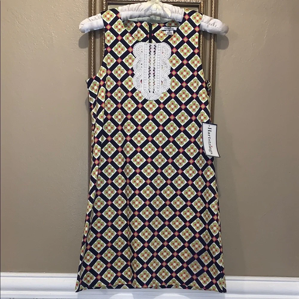 NWT Hartstrings 10 Woven Jumper Dress Navy Green Pink *Flaw - Picture 2 of 15